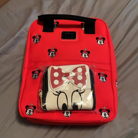 Disney Handbags - Disney Loungefly Minnie Mouse Backpack and Wallet